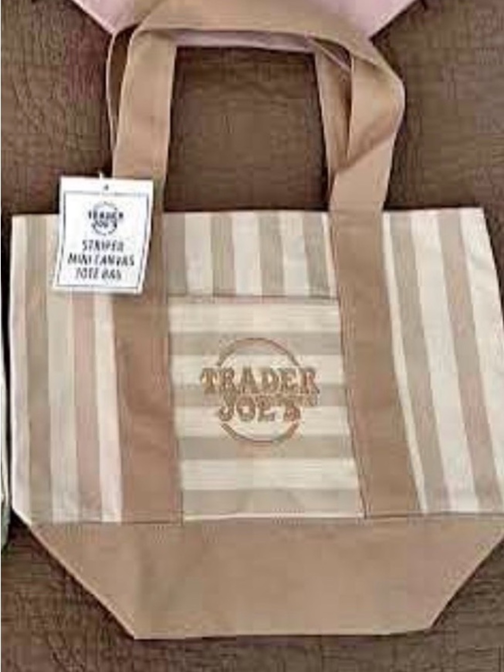 Trader Joe's mini Beige Stripe Canvas Tote Bag